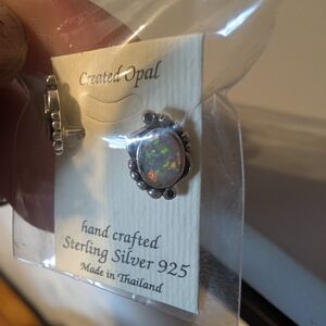 Sterling Silver Created Opal Kids Stud Earrings - Iridescent White Opal